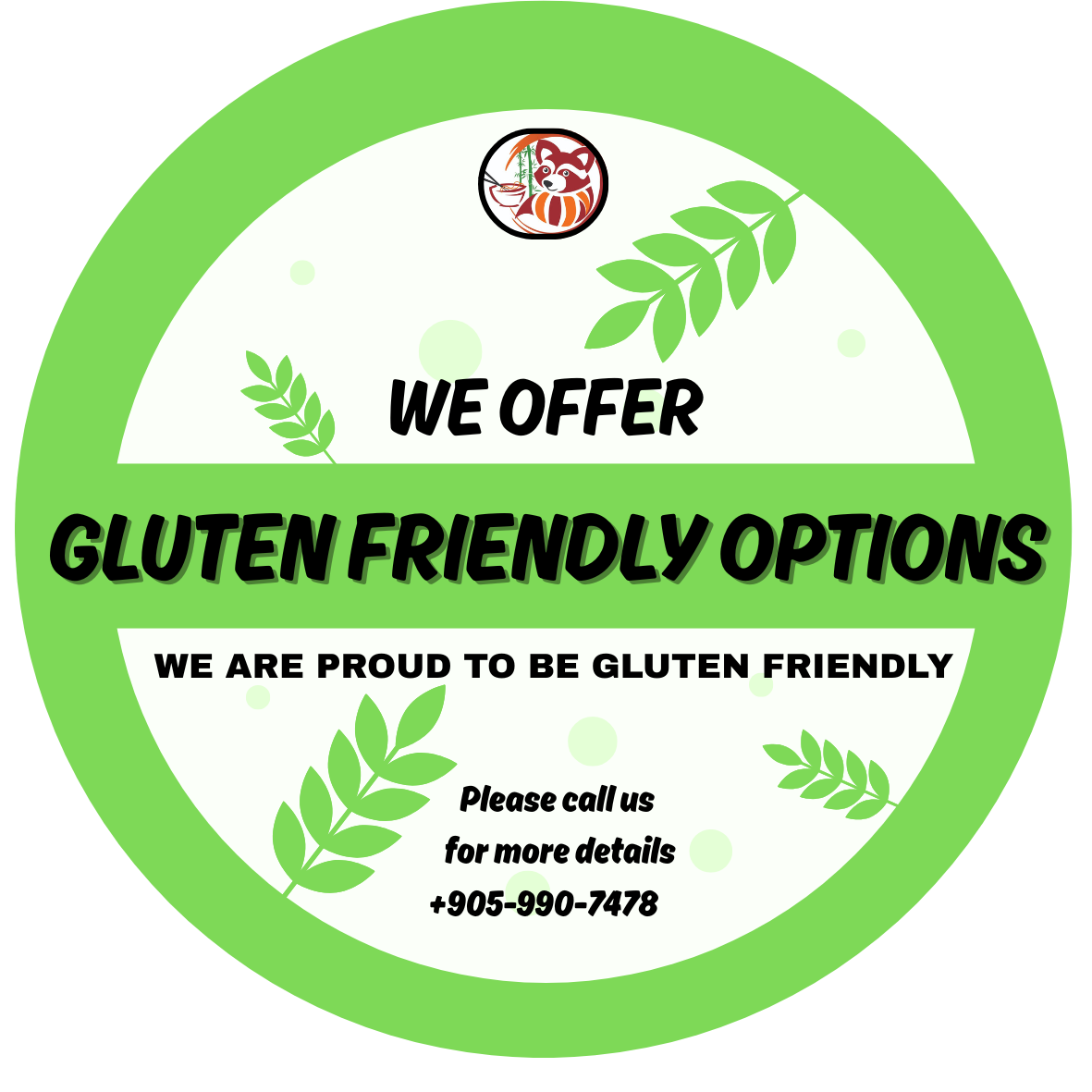 Gluteen Free option at Red Pand Pavilion